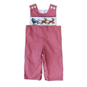 Mom & Me‎ Smocked Christmas Longalls Overalls Baby Boy Size 3M Santa Reindeer